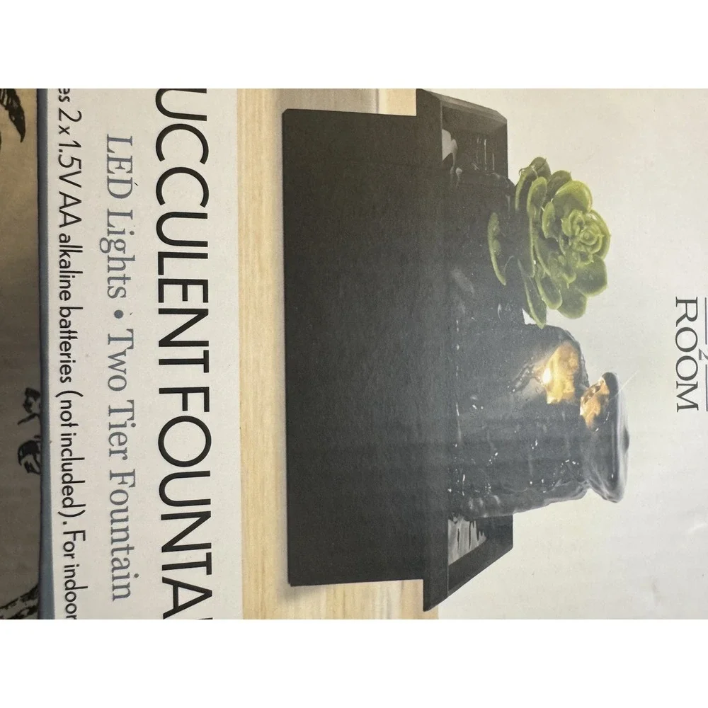NIB Room 2 Room Succulent Fountain LED Lights Two-Tier Fountain Home Decor
